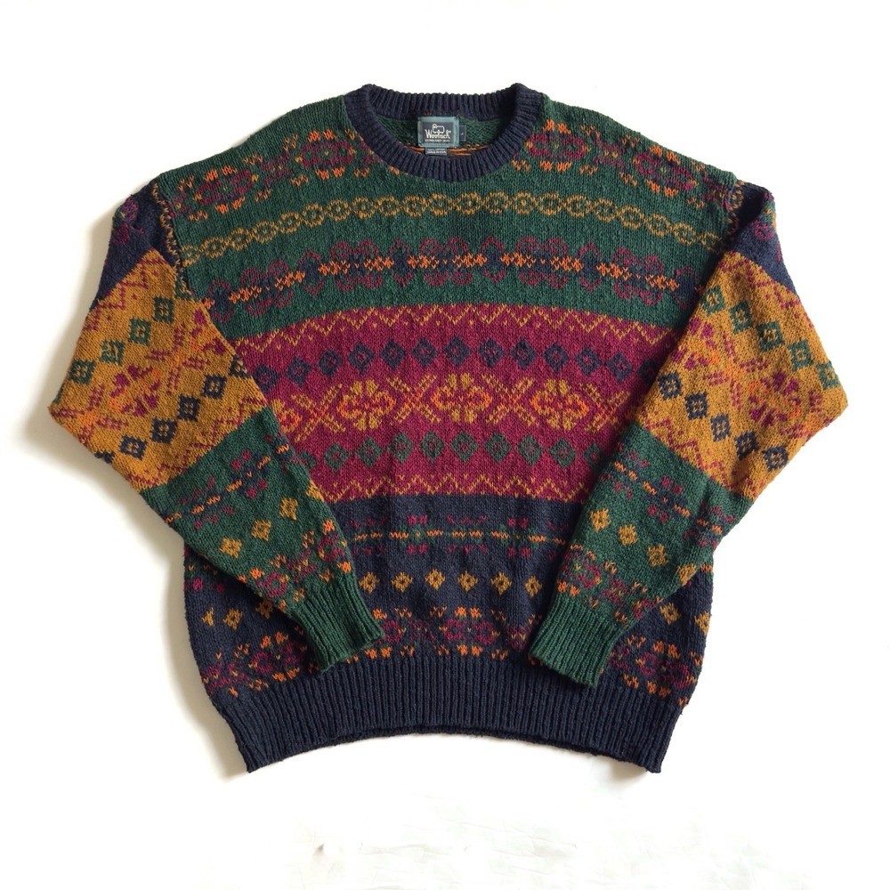 Vintage 90s Woolrich Fair Isle Sweater Mens L Colorful Geometric Grunge Grandpa